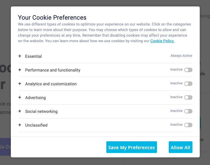 cookie preference center