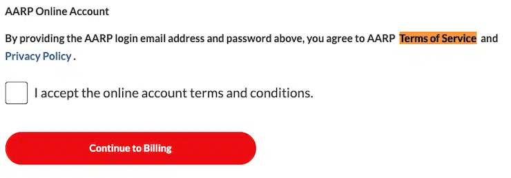 AARP clickwrap method