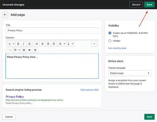 Ajouter une page de politique de confidentialité à votre boutique Shopify - Étape 4