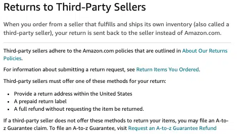 Amazon-Marketplace-retours de tiers pour les vendeurs