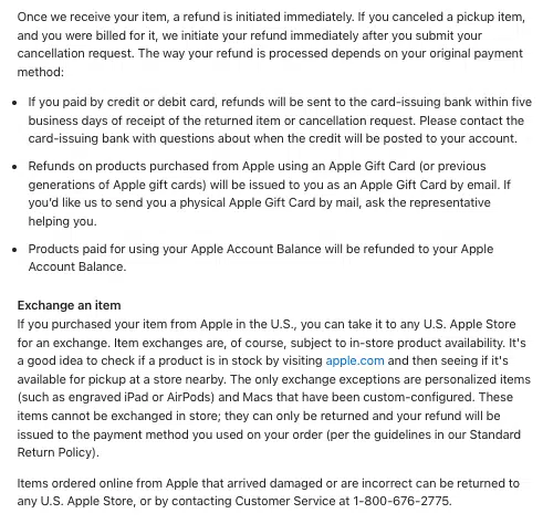 Politique de retour de la clause Apple