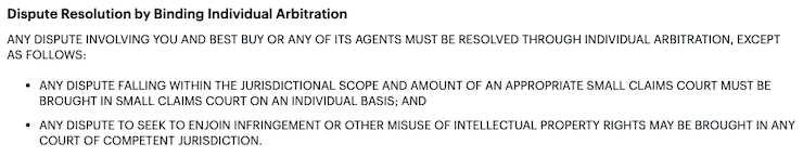 Best Buy terms and conditions arbitration by default