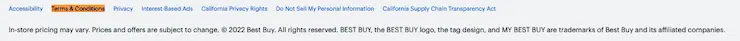 Conditions d'utilisation du lien vers le site de Best Buy