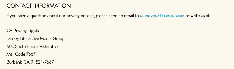 Disney-working-email-mailing address