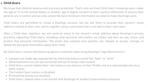 Duolingo-privacy-policy-Childrens-Data
