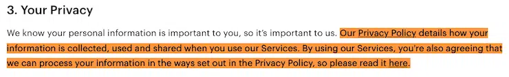 Etsy links privacy policy terms of use agreement