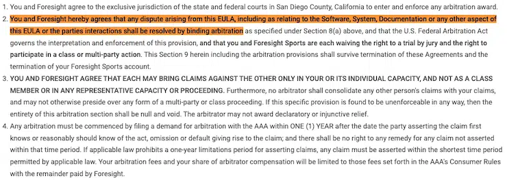 Foresight-Sports-EULA-Dispute-Resolutions