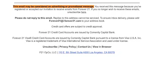 Forever-21-CAN-SPAM-compliant-marketing-email- bottom