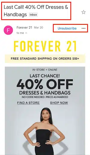 Forever-21-CAN-SPAM-compliant-marketing-email