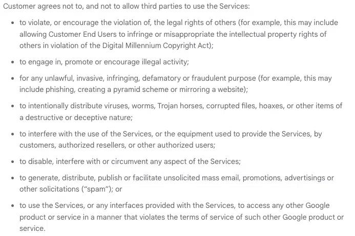 Google Cloud Acceptable Use Policy