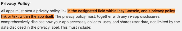 Google-guidelines-display-Android-app-privacy-policy