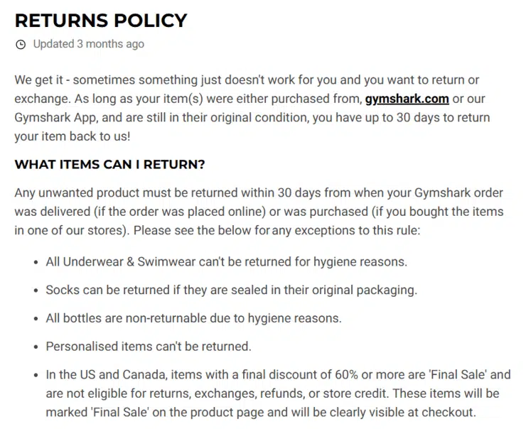 Gymshark_Return Policy