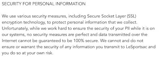 LeSportsac-Shopify site-privacy-policy-Data-Safety-and-Security