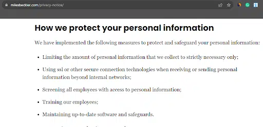 Miles-Becker-sito web-privacy-policy-Come immagazzinare e proteggere i dati