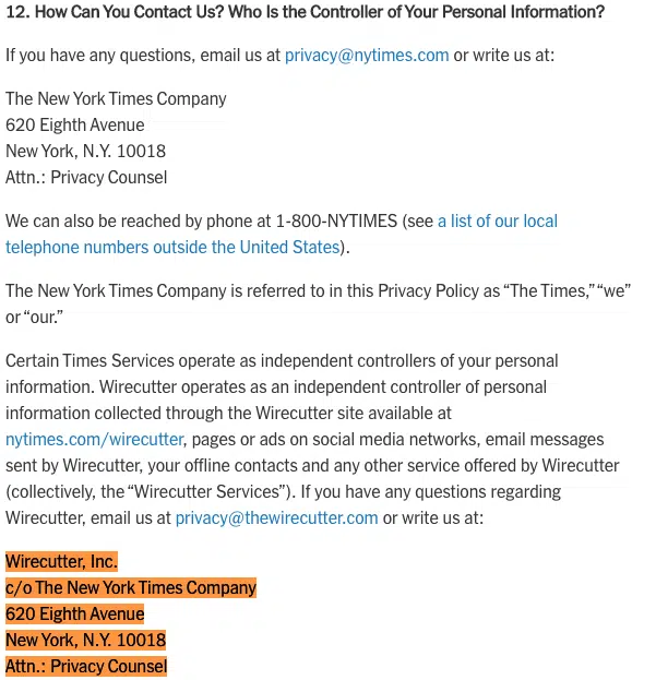 New-York-Times-contact-information-details-for-their-data-controller