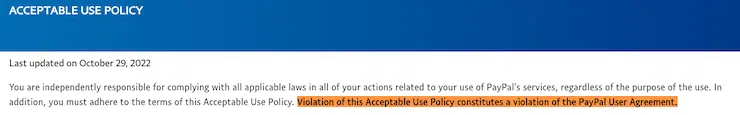Paypal Acceptable Use Policy
