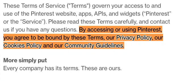 Pinterest terms of service.