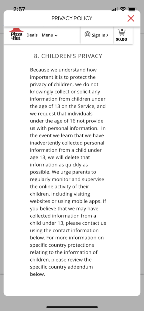 Pizza-Hut-collected-children-information