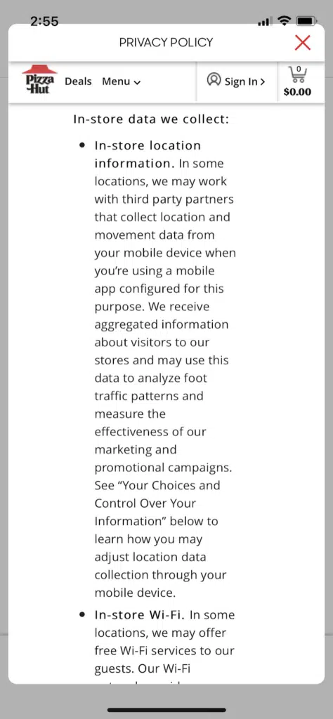 Pizza-Hut-policía-de-fuera-información-recogida-consumidores