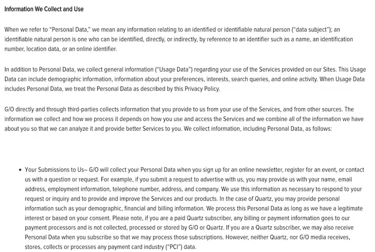 Quartz-Datenschutzrichtlinie