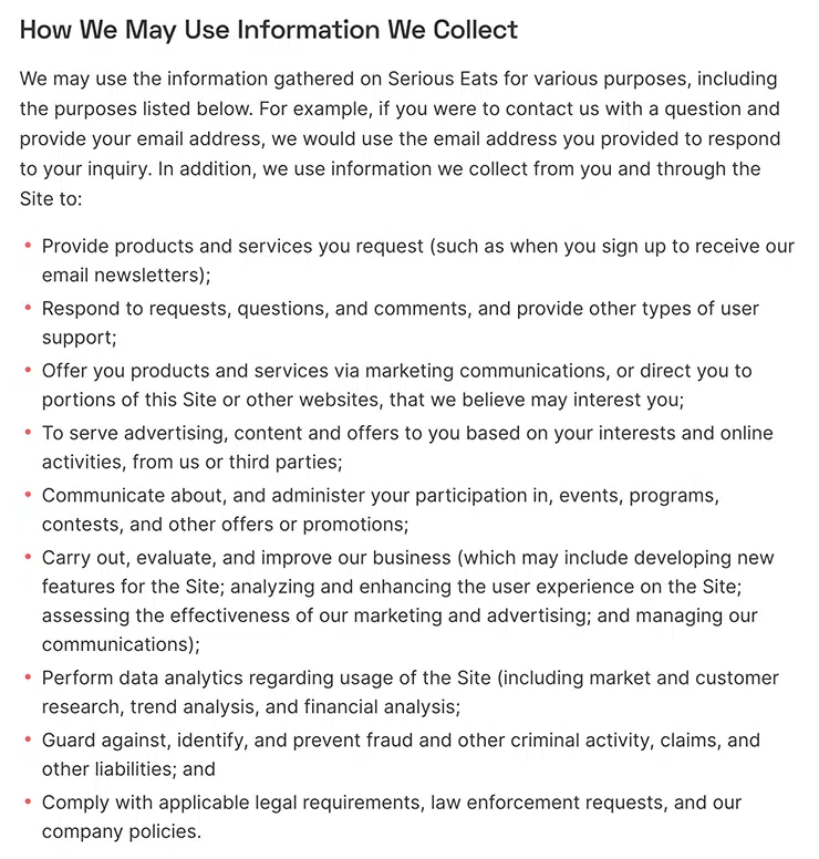 Serious-Eats-Blog-Privacidad-Política-ejemplo