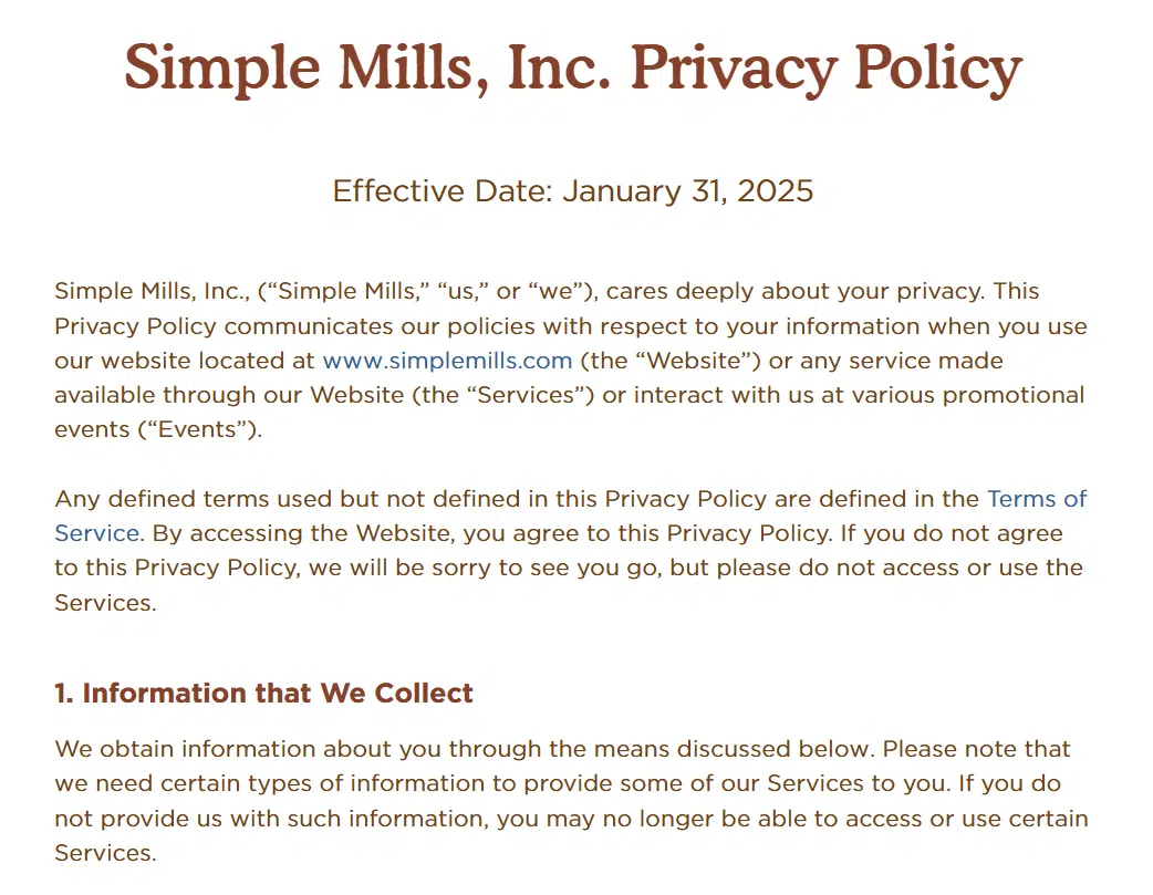 Simple Mills-Datenschutzrichtlinie