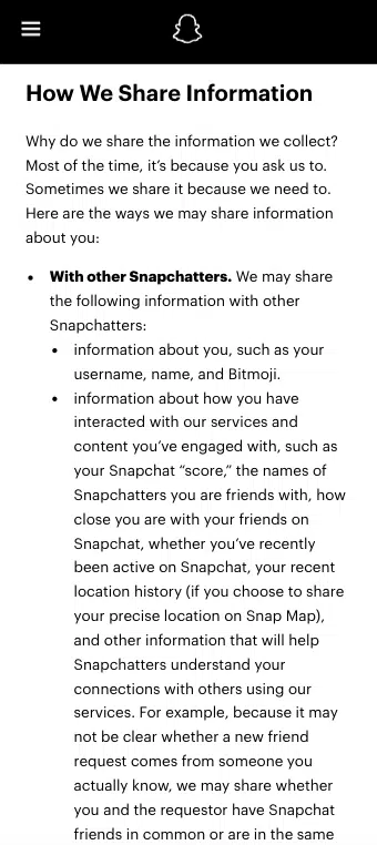 Snapchat Google Play Store Privacy Policy Example_Third Parties Clause