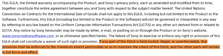Sony-EULA-Severability