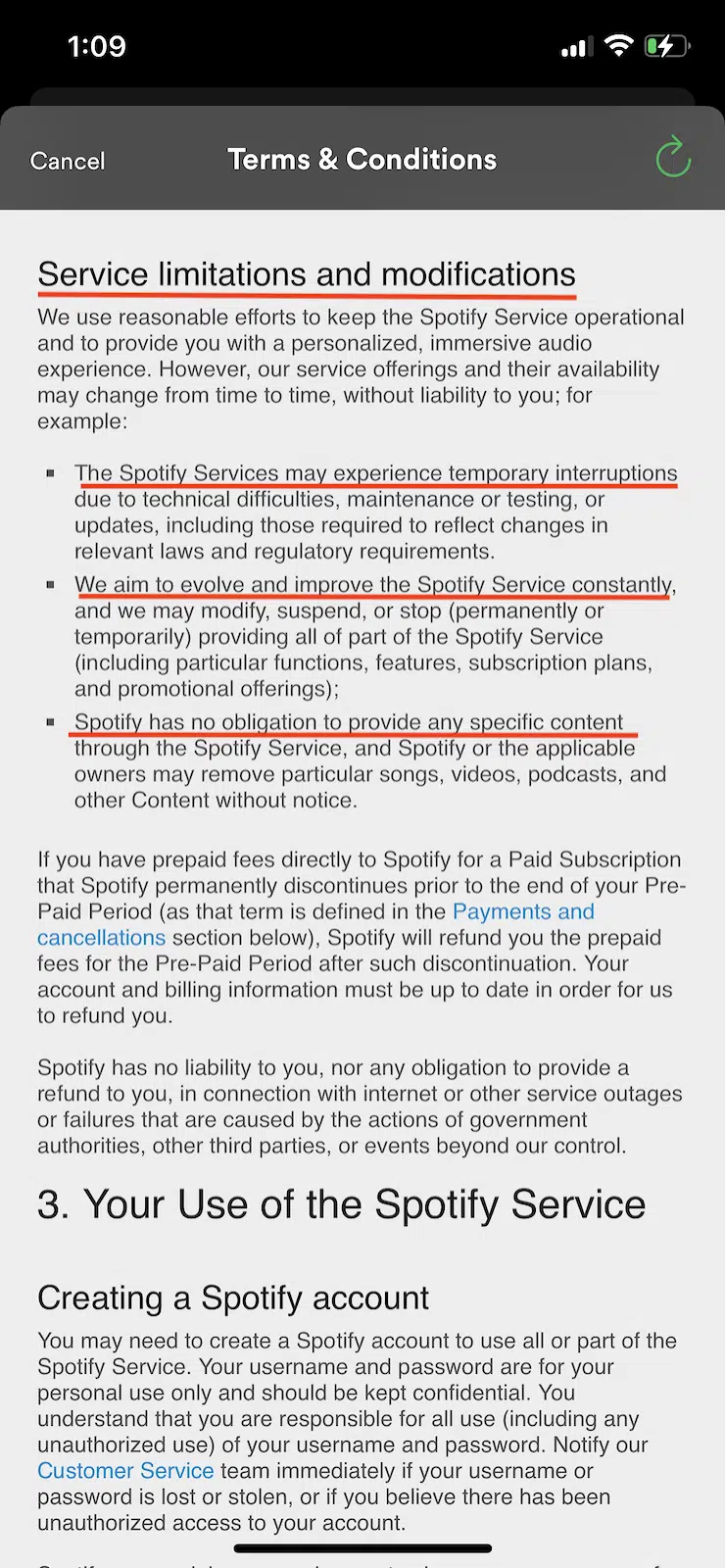 Spoify-mobile-app-terms-and-conditions-changes-to-your-app-or-terms