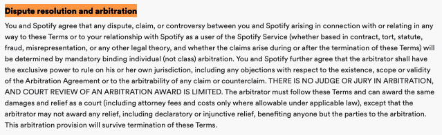 Spotify-Dispute-Resolutions-And-Indemnification-Clause