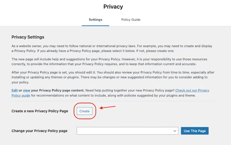 Schritt-2-Erstellen-neuer-Datenschutzrichtlinien-Seiten-Option