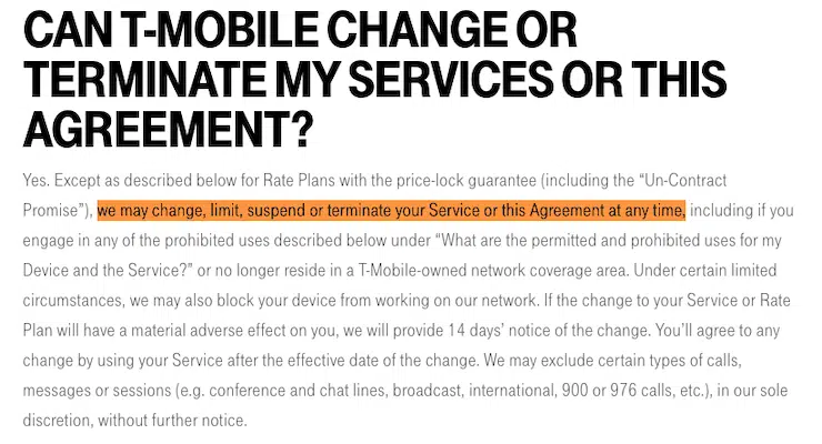 Clause des conditions générales de T Mobile