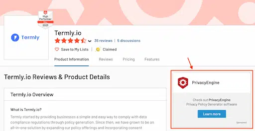 Termly-G2-review-page