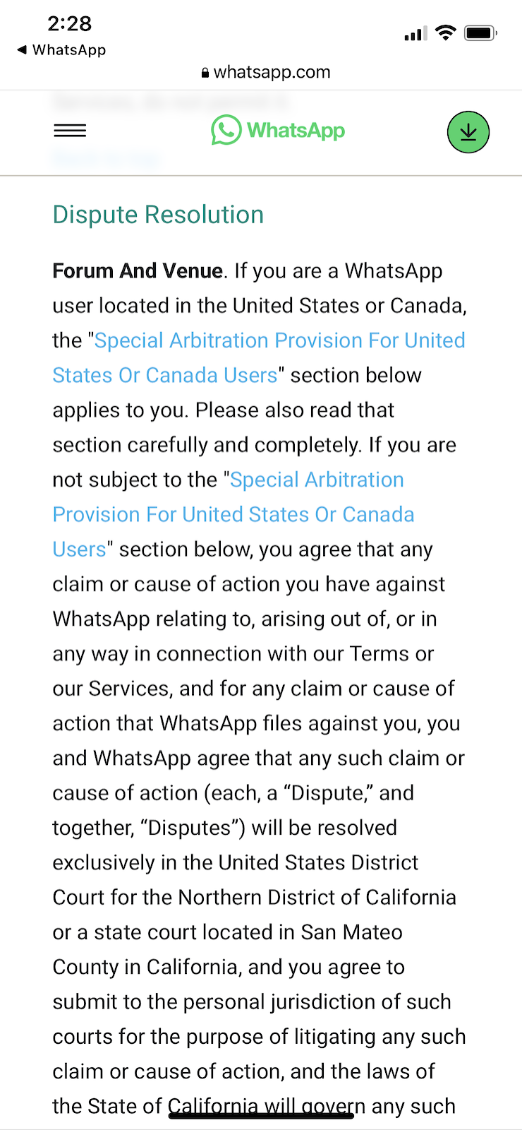 WhatsApp-terms-and-conditions-dispute-resolutions