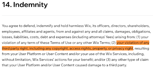 Wix-Indemnity-Clause-terms-of-use