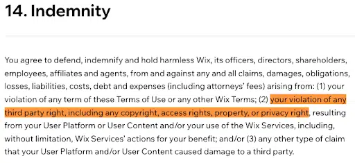 Wix-Indemnity-Clause-termes d'utilisation