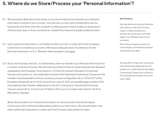 Wix-privacy-policy-Information-About-of-International-Data-Transfers (en anglais)