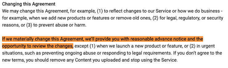 YouTube change of agreement