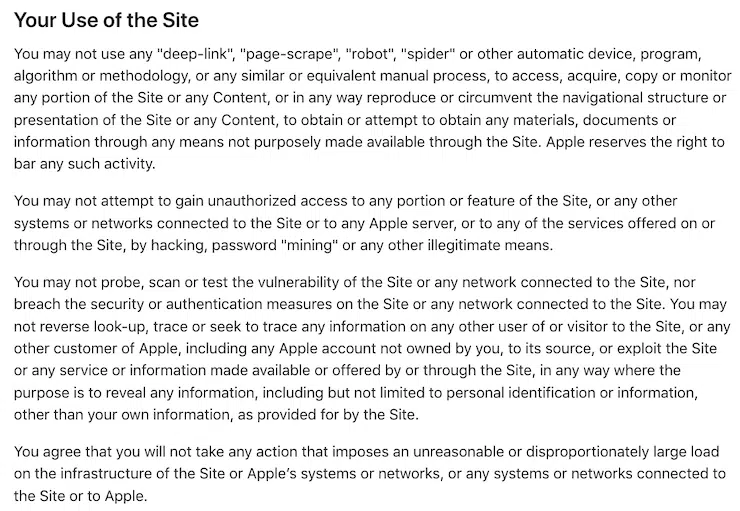 apple terms and conditions sample