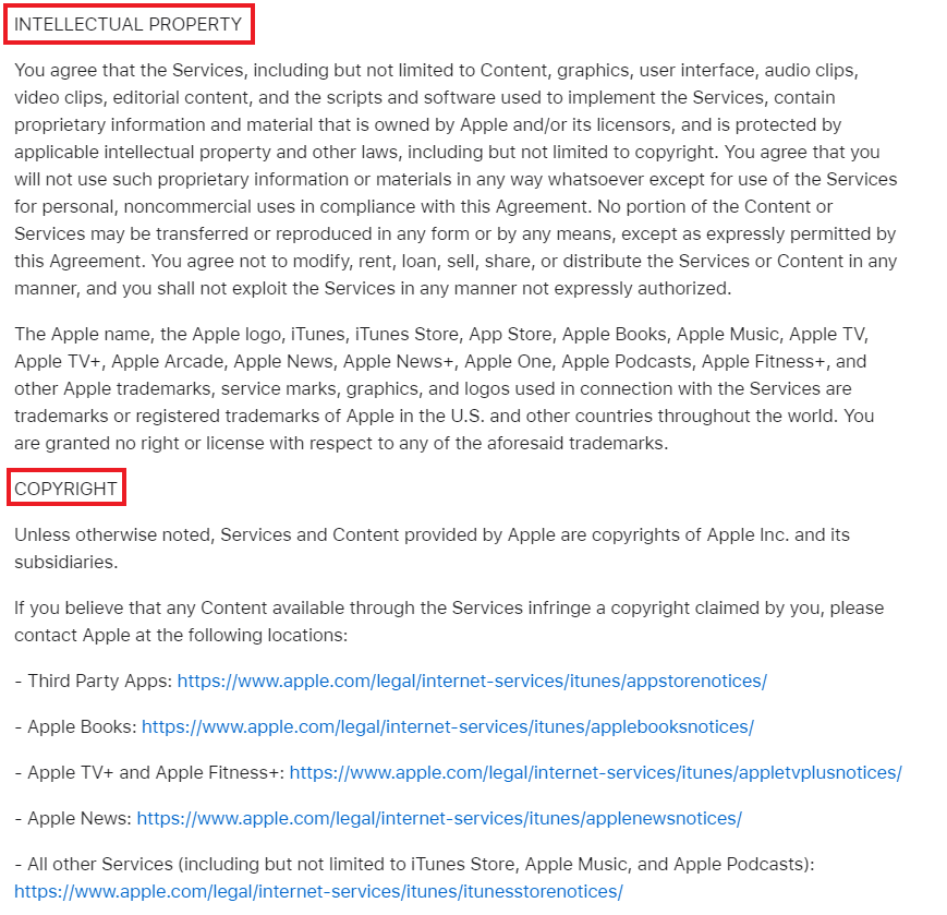 apple terms of service