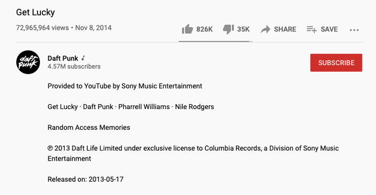 copyright disclaimer on daft punk youtube video