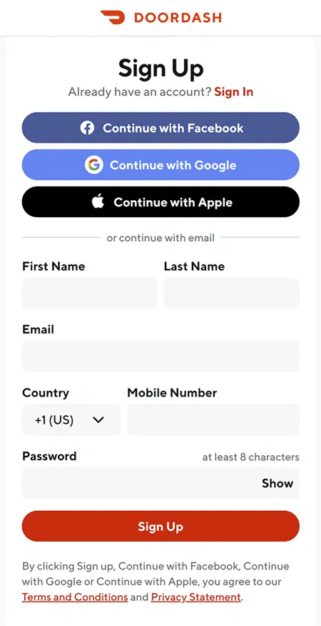 Termini e condizioni di Door Dash
