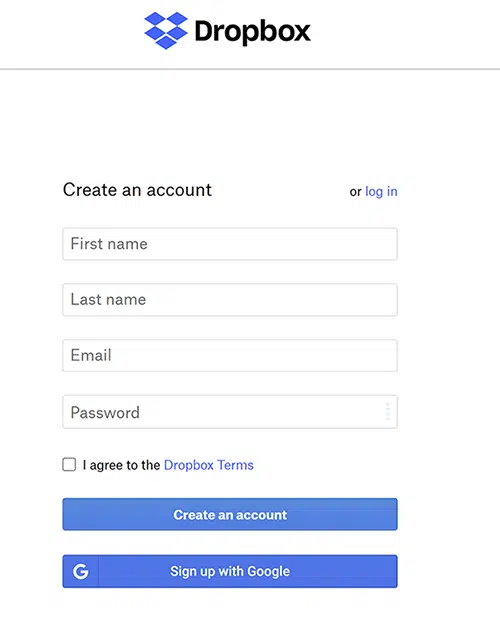 Esempio di casella di controllo dei termini e delle condizioni di dropbox