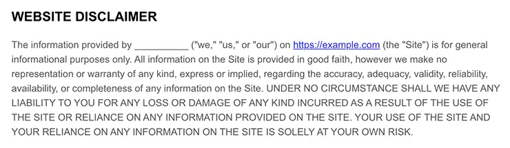 beispiel für einen website-disclaimer-text