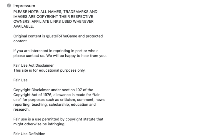 examples of a fair use disclaimer in a Facebook impressum