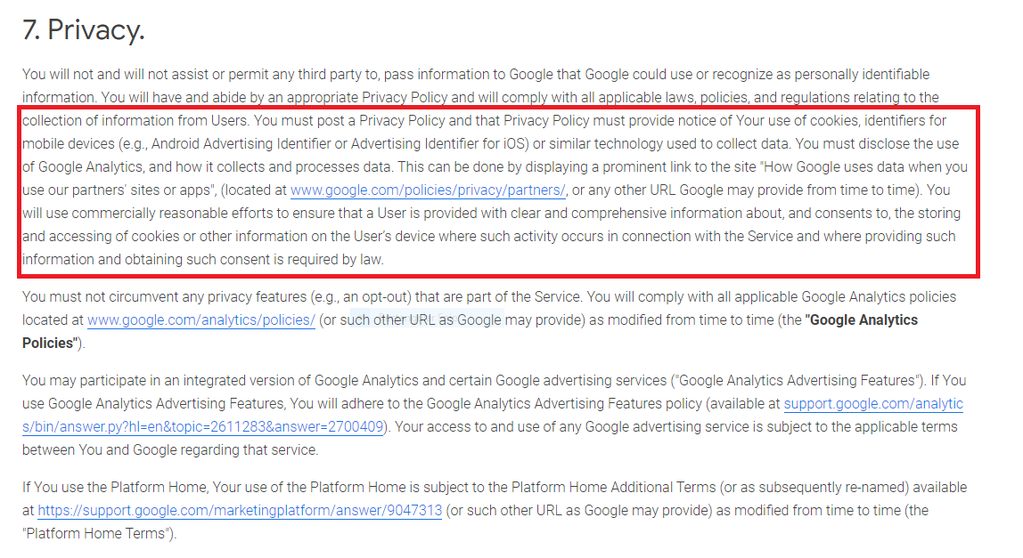 google analytics terms of service