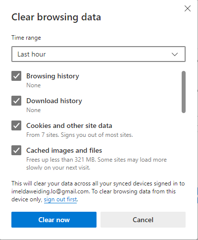 microsoft edge clear browsing data pop up