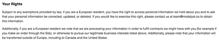 modalyst-privacy-policy-consumer-rights-example