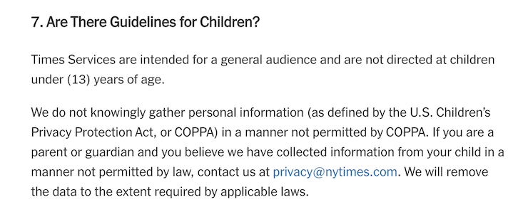 new york times privacy policy example