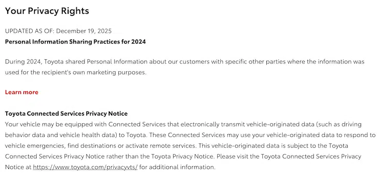 privacy policy for auto dealerships_toyota